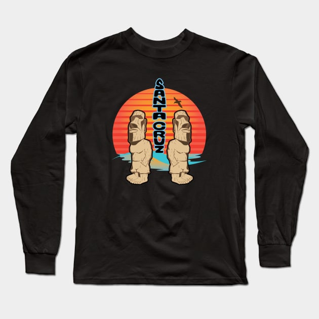 Santa Cruz California Maori Statue Long Sleeve T-Shirt by PauHanaDesign